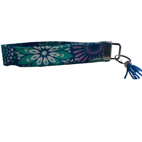 Handmade Wristlet Keychain- Blue Green