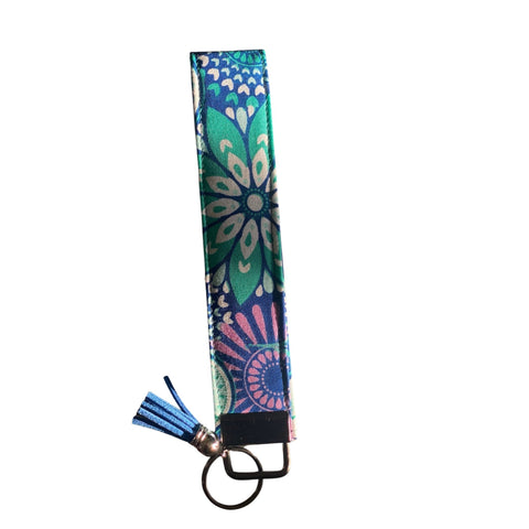 Handmade Wristlet Keychain- Blue Green