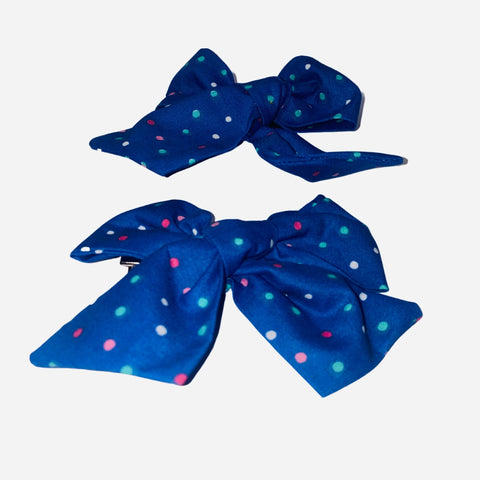 Multi Dots Navy Hair Bows
