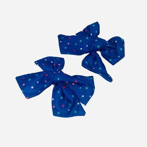 Multi Dots Navy Hair Bows
