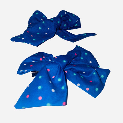 Multi Dots Navy Hair Bows