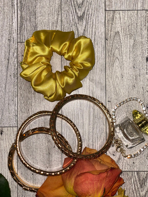Mini Yellow Satin Scrunchie