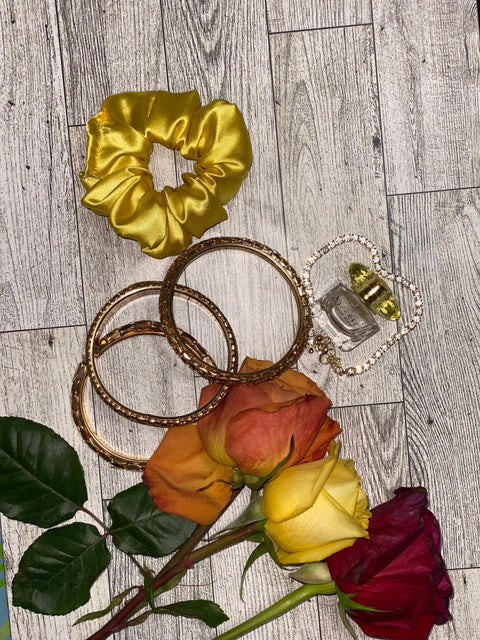 Mini Yellow Satin Scrunchie