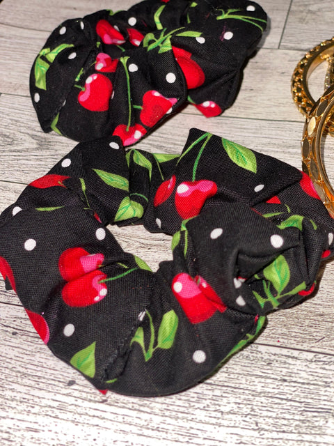 Dots and Cherries Cotton Scrunchie