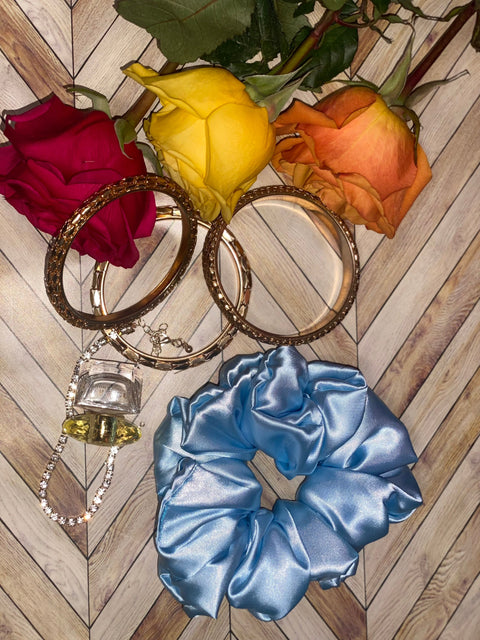 XL Light Blue Satin Scrunchie