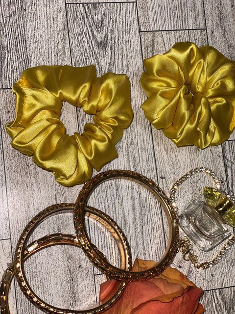 Mini Yellow Satin Scrunchie