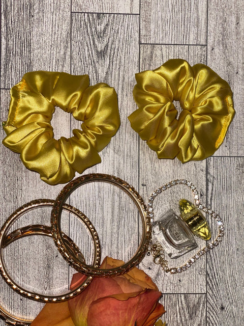 Mini Yellow Satin Scrunchie