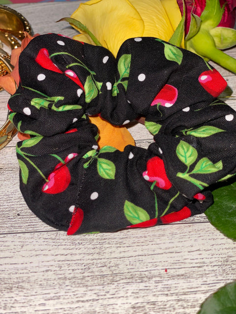 Dots and Cherries Cotton Scrunchie