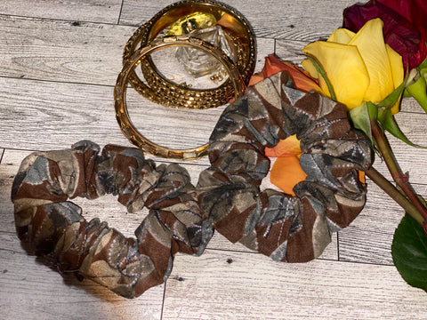 Brown Floral Cotton Scrunchie