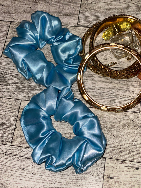 Mini Light Blue Satin Scrunchie
