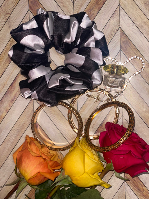 XL Satin Scrunchie- Silk Satin Scrunchie, Black and White Scrunchie, Oversized, 90s Fashion | Scrunchies for Bridesmaids | Gift Ideas