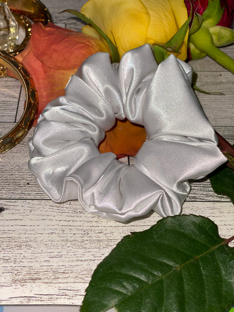 Mini White Satin Scrunchie