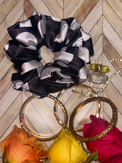 XL Satin Scrunchie- Silk Satin Scrunchie, Black and White Scrunchie, Oversized, 90s Fashion | Scrunchies for Bridesmaids | Gift Ideas