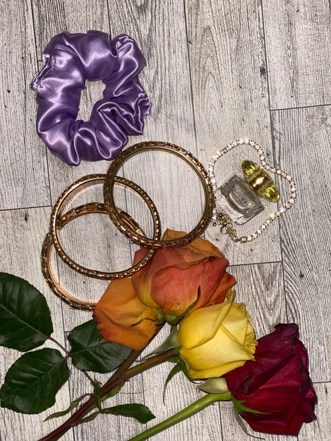 Mini Lavender Satin Scrunchie