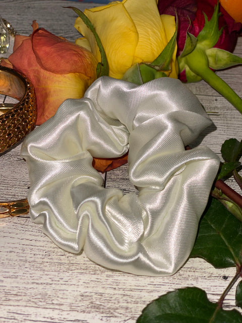 Mini Ivory Satin Scrunchie