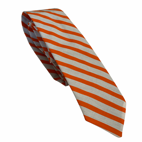 Men’s Skinny Necktie- Orange/ White Stripes Necktie