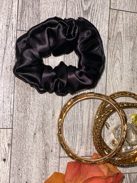 Mini Black Satin Scrunchie