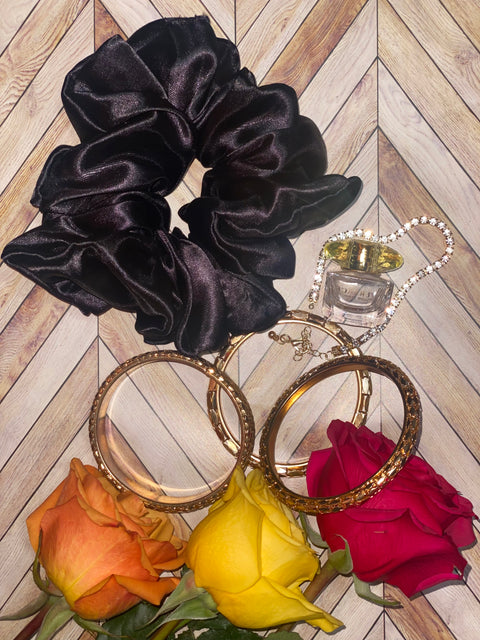 Black XL Satin Scrunchie