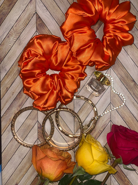 XL Orange Satin Scrunchie- Silk Satin Scrunchie, Orange Scrunchie