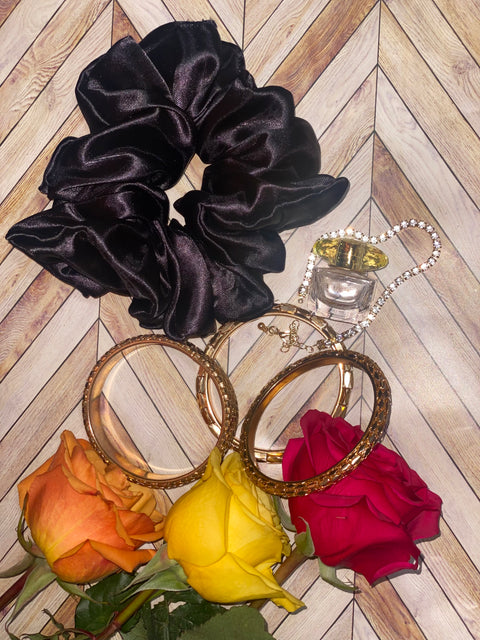 Black XL Satin Scrunchie