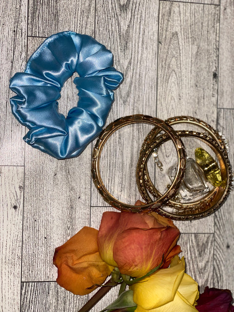 Mini Light Blue Satin Scrunchie