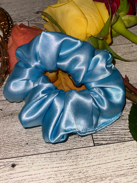 Mini Light Blue Satin Scrunchie