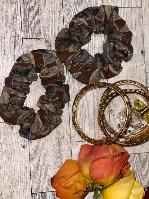 Brown Floral Cotton Scrunchie