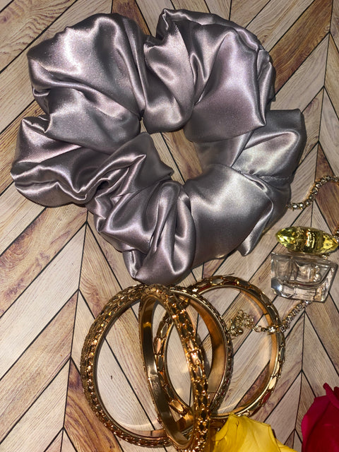 XL Silver Satin Scrunchie- Silk Satin Scrunchie, Silver Scrunchie