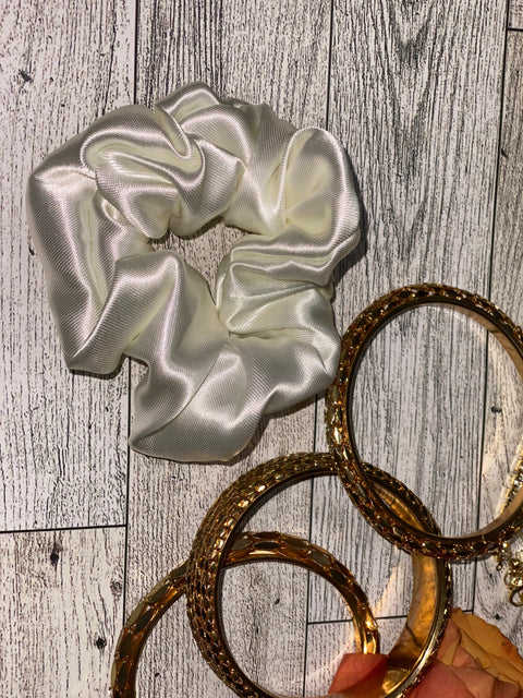 Mini Ivory Satin Scrunchie