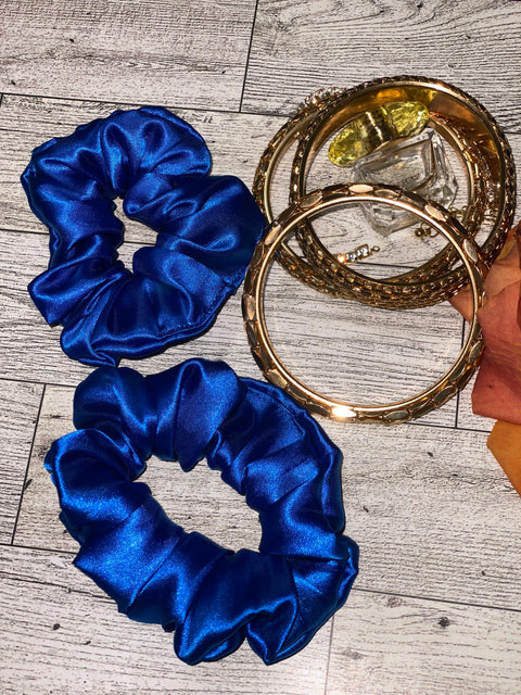 Mini Royal Blue Satin Scrunchie