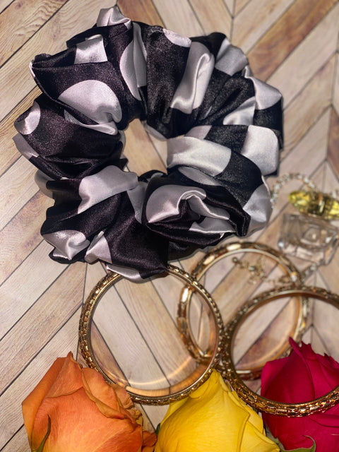XL Satin Scrunchie- Silk Satin Scrunchie, Black and White Scrunchie, Oversized, 90s Fashion | Scrunchies for Bridesmaids | Gift Ideas