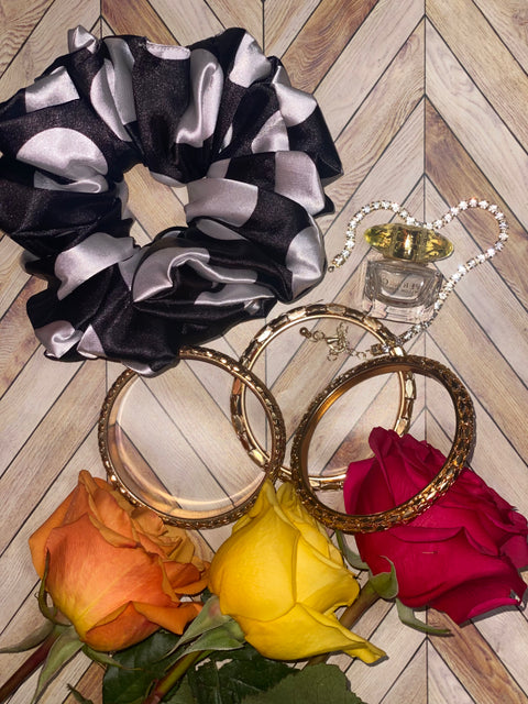 XL Satin Scrunchie- Silk Satin Scrunchie, Black and White Scrunchie, Oversized, 90s Fashion | Scrunchies for Bridesmaids | Gift Ideas