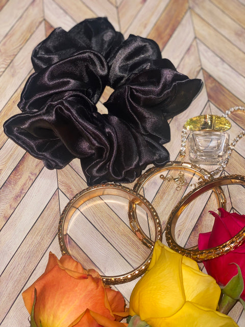 Black XL Satin Scrunchie