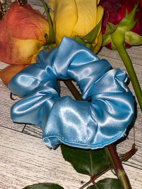 Mini Light Blue Satin Scrunchie