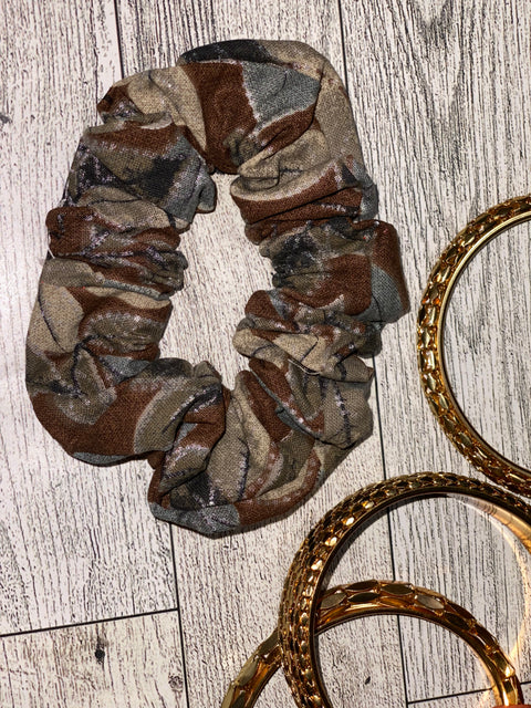 Brown Floral Cotton Scrunchie