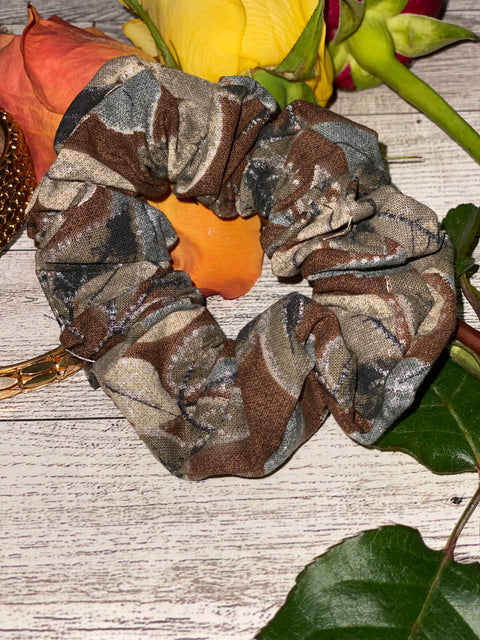 Brown Floral Cotton Scrunchie