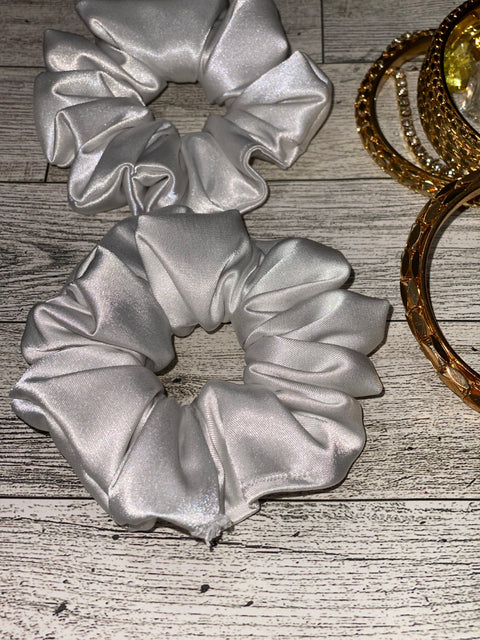Mini White Satin Scrunchie