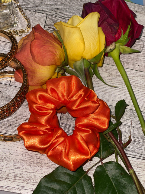 Mini Orange Satin Scrunchie- Silk Satin Scrunchie